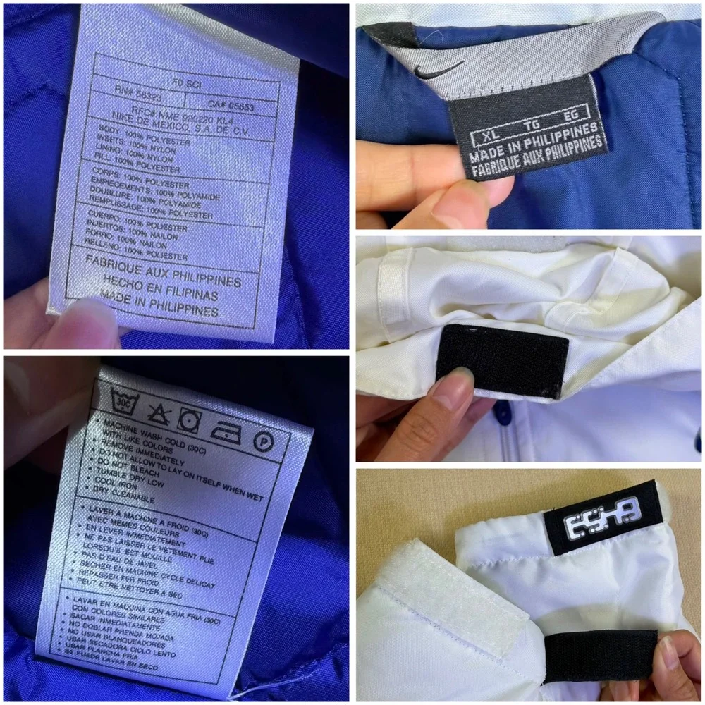 Nike 6.4.5.3. Mens XL White Insulated Full Zip Jacket Blue Quilted Lining Hooded